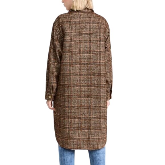 Frank & Eileen Gavin Long Shirt Jacket, Wool, Brown Orange Plaid, XS - Picture 9 of 12